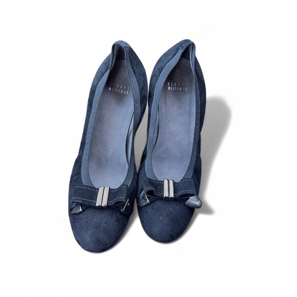 Stuart Weitzman Womens Black Suede Bow Flats Size 8 Comfortable & Stylish - Picture 3 of 7